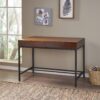 Industrial Style Storage Desk With Acacia Wood Top And Metal Legs - Oak - Image 5