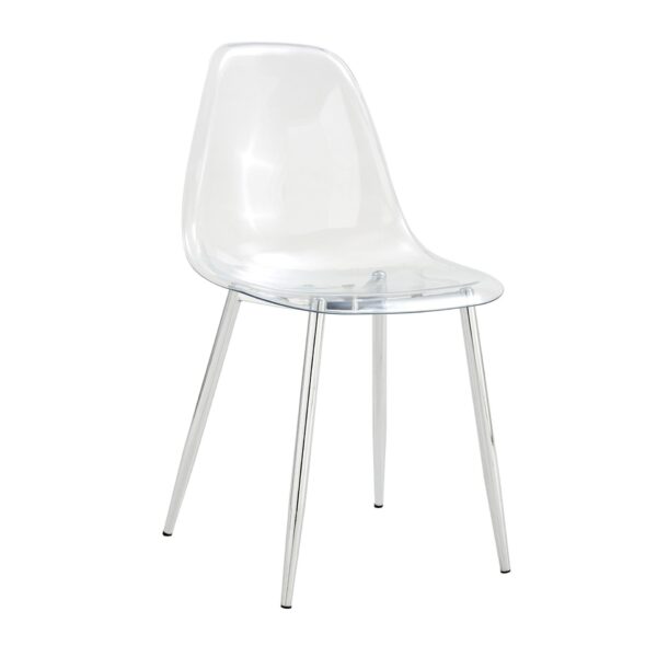 Stylish Ergonomic Dining Chair With Metal Legs And Transparent Seat Cushion (Set of 3) - Silver / Transparent