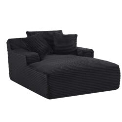 Cloudline - Oversized Chaise Lounge Chair In Soft Corduroy, Modern Comfy Couch With Full Foam Cushioning, Cozy Sleeper Sofabed For Living Room - Black