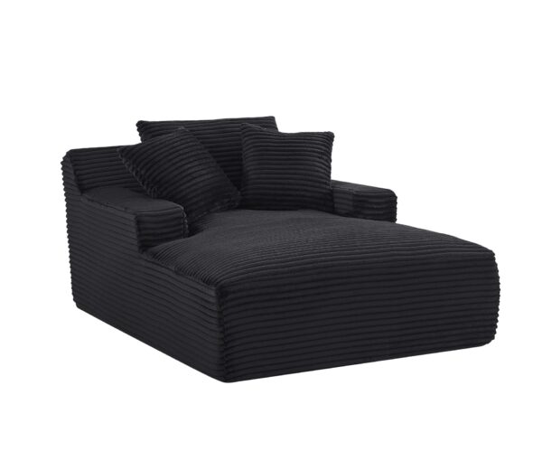 Cloudline - Oversized Chaise Lounge Chair In Soft Corduroy, Modern Comfy Couch With Full Foam Cushioning, Cozy Sleeper Sofabed For Living Room - Black