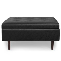Shay - Mid Century Large Square Coffee Table Storage Ottoman - Distressed Black
