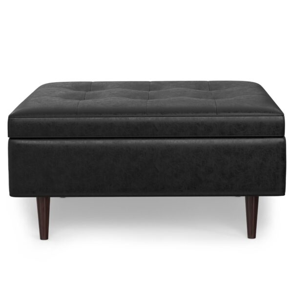 Shay - Mid Century Large Square Coffee Table Storage Ottoman - Distressed Black