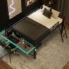Full Size Modern Gaming Mid Loft Bed With Desk And LED Lights - Black - Image 5