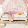 Twin Extending Daybed With LED Lights, Modern Upholstered Princess Daybed With Crown Headboard - White - Image 5