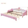 Twin Extending Daybed With LED Lights, Modern Upholstered Princess Daybed With Crown Headboard - Pink - Image 12