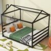 Queen Metal House Shape Platform Bed - Black - Image 5