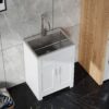 24" White Paint Free Laundry Tub Cabinet With Stainless Steel Combo (Update) - White - Image 2