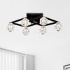 6 Light Crystal Ceiling Light For Dining Room, Modern Ceiling Lamp With Light Fixture For Farmhouse Entryway Living Room (6*G9 Bulbs Included) - Matte Black - Image 2