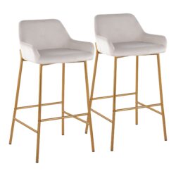 Daniella - Contemporary / Glam Fixed Height Bar Stool (Set of 2) - Gold / White