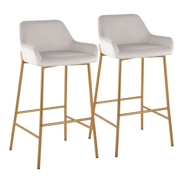 Daniella - Contemporary / Glam Fixed Height Bar Stool (Set of 2) - Gold / White
