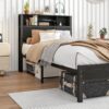 Twin Size Metal Platform Bed Frame With Storage Headboard And Charging Station - Black - Image 5
