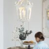 4 Light Wood Chandelier, Hanging Light Fixture With Adjustable Chain For Kitchen, Bulb Not Included - Cream White - Image 6
