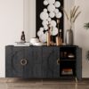 Modern Lacquered 4 Door Wooden Cabinet Sideboard Buffet Server Cabinet Storage Cabinet, For Living Room, Entryway, Hallway, Office, Kitchen And Dining Room - Distressed Black - Image 2