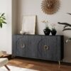 Modern Lacquered 4 Door Wooden Cabinet Sideboard Buffet Server Cabinet Storage Cabinet, For Living Room, Entryway, Hallway, Office, Kitchen And Dining Room - Distressed Black - Image 3