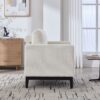 Wide Modern Farmhouse Performance Accent Chair With Black Legs, Wood Base Reading Armchair Single Sofa With 2 Bolster Pillows For Living Room Offices And Lounge - Ivory - Image 8