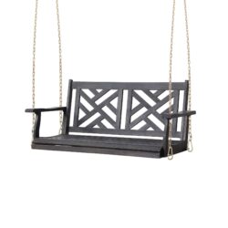 Alejandro - Acacia Wood Porch Swing With Slat Panel Seating - Dark Gray