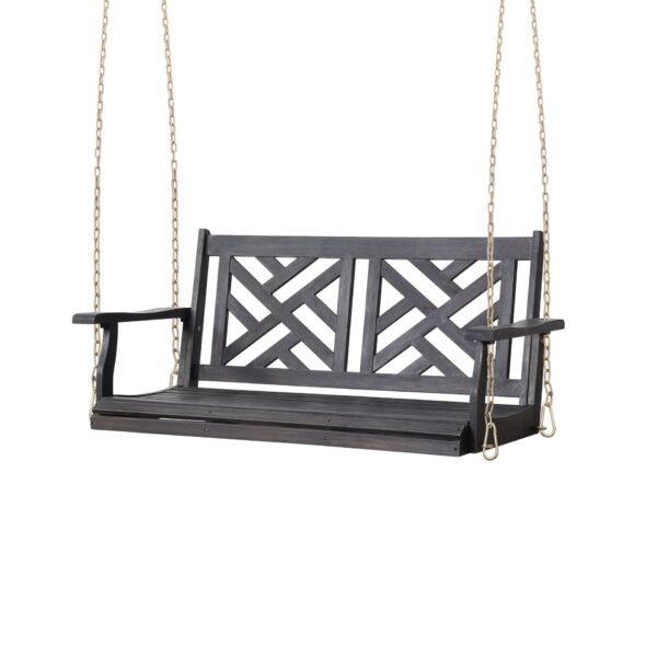 Alejandro - Acacia Wood Porch Swing With Slat Panel Seating - Dark Gray