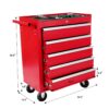 5 Drawer Metal Rolling Tool Chest With Locking System And Wheels - Red - Image 3