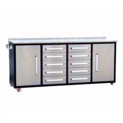 Storage Cabinets With Workbench (10 Drawers & 2 Cabinets) - Silver