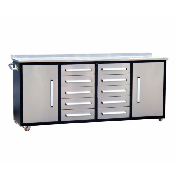 Storage Cabinets With Workbench (10 Drawers & 2 Cabinets) - Silver