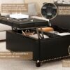 Large Square Storage Stool With 2 Storage Doors, Footstool For Living Room Studded Mid - Century Modern Coffee Table - Black - Image 6