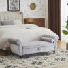 Velvet Multifunctional Storage Rectangular Ottoman Bench With Pillow - Gray - Image 2