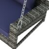 2 Person Wicker Hanging Porch Swing With Chains, Cushion, Pillow, Rattan Swing Bench For Garden, Backyard - Gray / Blue - Image 8