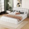 Queen Size Upholstered Platform Bed With Headboard - White - Image 2
