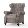 Accented Push Back Recliner Chair With Rolled Arms, Cocooning Comfort - Brown Gray - Image 2