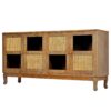 Retro 4 Door Sideboard With Large Storage Space, Artificial Rattan Doors - Transparent Glass - Antique Brown - Image 8