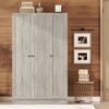 3 Door Shutter Wardrobe With Shelves - Gray - Image 18
