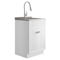 Beckham - Laundry Cabinet & Faucet And Stainless Steel Sink - White