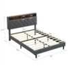 Modern Queen Size Upholstered Platform Bed Frame With Button Tufted Linen Headboard And USB Ports - Dark Gray - Image 3
