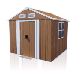 Heavy Duty Metal Storage Shed With Windows, Lockable Door & Ventilation Weatherproof Outdoor Garden Shed Iron - Brown