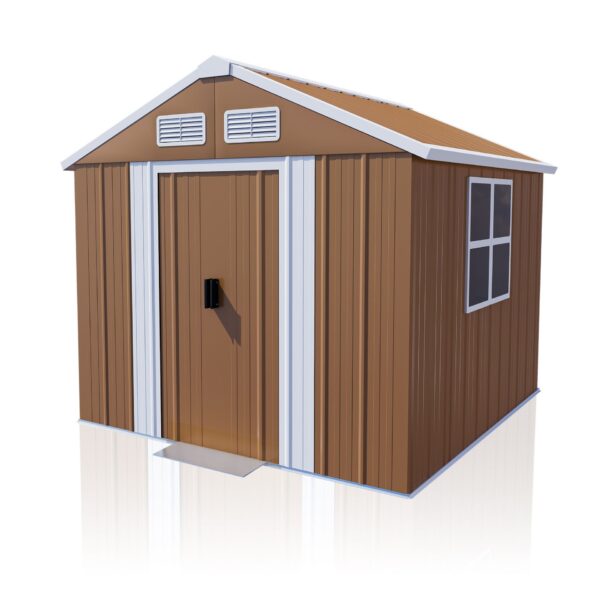 Heavy Duty Metal Storage Shed With Windows, Lockable Door & Ventilation Weatherproof Outdoor Garden Shed Iron - Brown