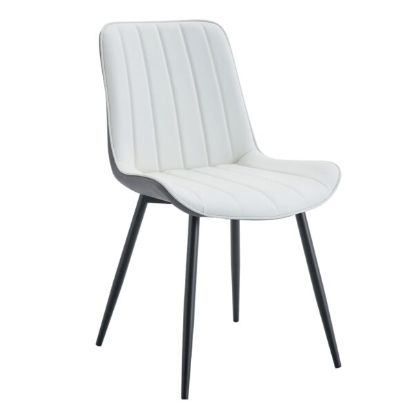 Modern Minimalist Dining Chair Set Extended Seat Cushion, Leather, Metal Legs, 4 Pieces - White / Dark Gray