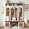 5 In 1 Entryway Bench With Coat Rack, 7 Sturdy Hooks, 2 Spacious Drawers And Adjustable Shelves, Wide Hall Tree With Metal Handles For Hallway - Brown / White - Image 4