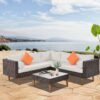 4 Pieces Outdoor Wicker Sofa Set, Patio Furniture With Colorful Pillows, L - Shape Sofa Set - Beige / Brown - Image 4
