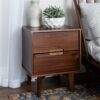 Mid-Century Modern 2 Drawer Solid Wood Nighstand With Cutout Handles - Walnut - Image 4