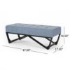 Upholstered Ottoman With Button Tufted Waffle Stitch And Black Geometric Legs - Light Blue - Image 3