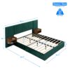 Upholstered Queen Size Bed Frame Of Velvet Tufted Headboard With Floating Nightstand LED / USB Built - Green - Image 22