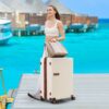 Contrast Color 3 Piece Luggage Set Hardside Spinner Suitcase With Tsa Lock 20" 24' 28" Available - Brown / Beige - Image 7