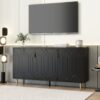 Modern TV Stand With 3 Doors And Adjustable Shelves For Living Room, Fits TVs Up To 70" - Black - Image 2