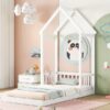 Twin House-Shaped Roof Headboard Floor Bed, (Without Slats) - White - Image 7