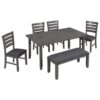 Dining Room Table And Chairs With Bench, Rustic Wood Dining Set (Set of 6) - Gray - Image 13