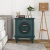 Hollow Carved 3 Drawer Dresser With Metal Handles, Storage Chest For Living Room Or Bedroom - Blackish Green - Image 2