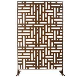 Outdoor & Indoor Privacy Screen Metal Privacy Screen, Freestanding Decorative Privacy Screen - Brown