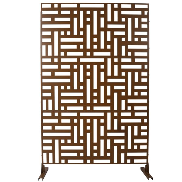 Outdoor & Indoor Privacy Screen Metal Privacy Screen, Freestanding Decorative Privacy Screen - Brown