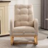 Accent Rocking Chair With Footrest High Back Rubber Wood Rocking Legs Bedroom Living Space - Beige - Image 10