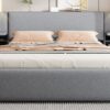 Queen Size Upholstered Platform Bed With Reading Lights, Drawers, Trundle And Shelves - Gray - Image 26